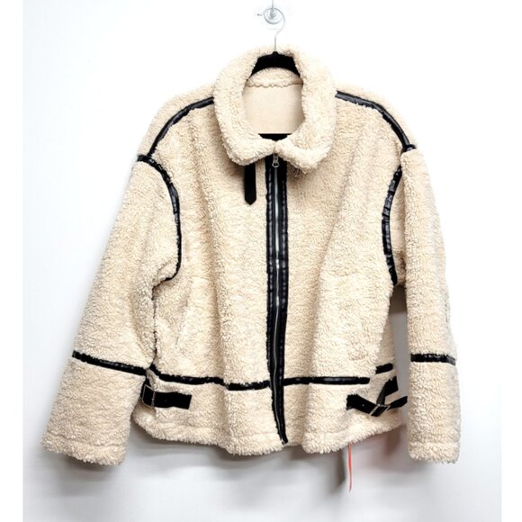 NWT Tankaneo Sherpa Moto Leather Patchwork Zip Up Coat XL - Picture 5 of 15